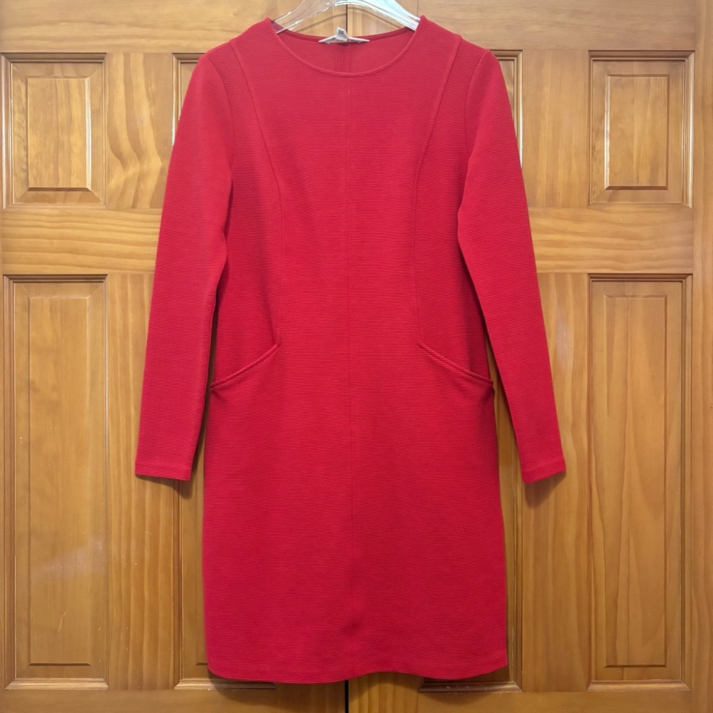 Boden Vibrant Red Ribbed Long Sleeve With Pockets Dress Size 6